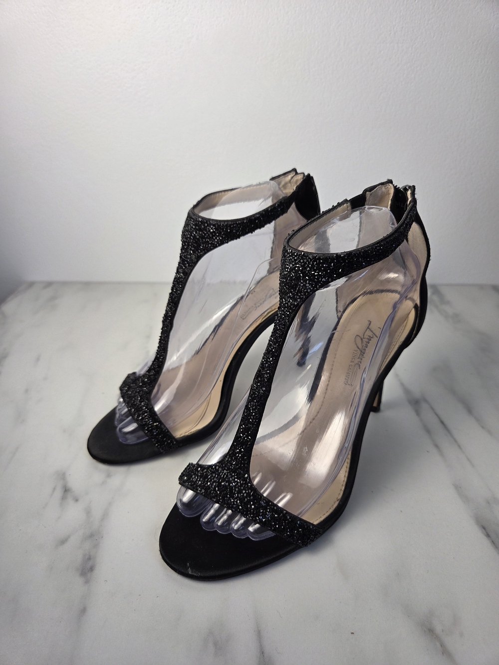 Imagine Vince Camuto Phoebe dress sandals in black glitter.